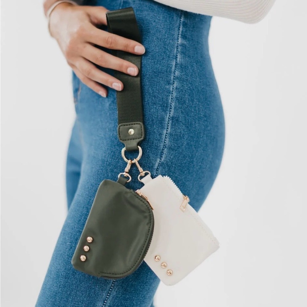 Two-Tone Olive Green and Cream Mini Pouch Keychain Set